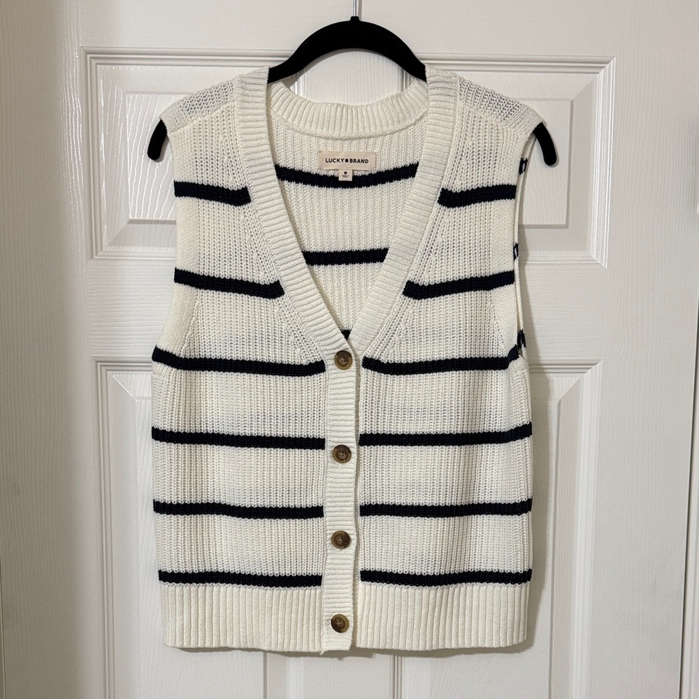 Lucky Brand V-Neck Sweater Vest - Cream and Black